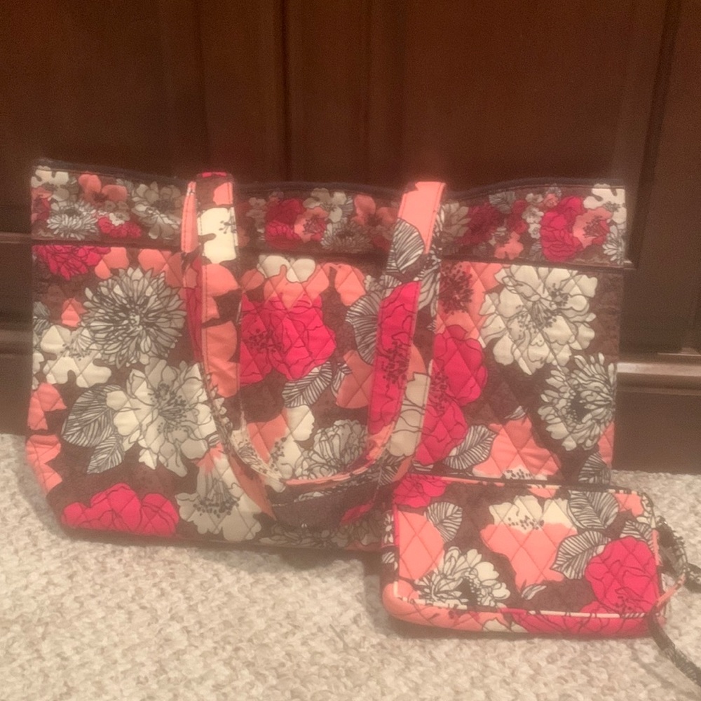 Vera Bradley large tote and mini wristlet in pink floral print